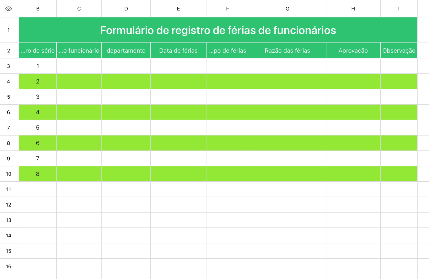 Formulário de registro de férias de funcionários